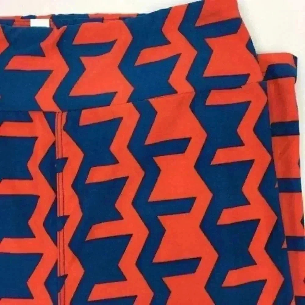 New Lularoe One Size OS leggings Orange Blue 2-12 - Picture 2 of 8
